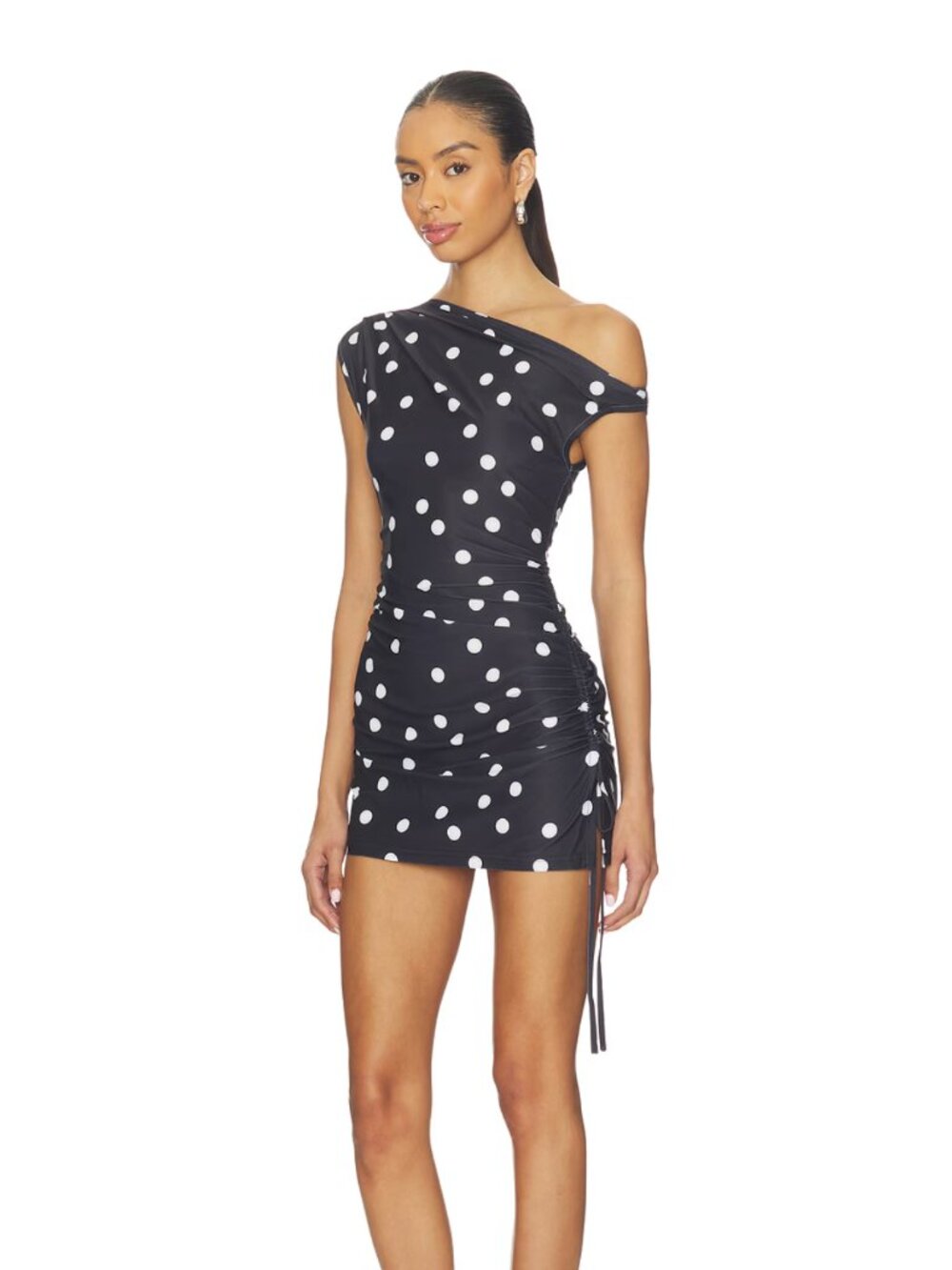 NEW LIONESS Original Sin Mini Dress in Noir Polka Dot Black White Polkadot - Picture 2 of 5